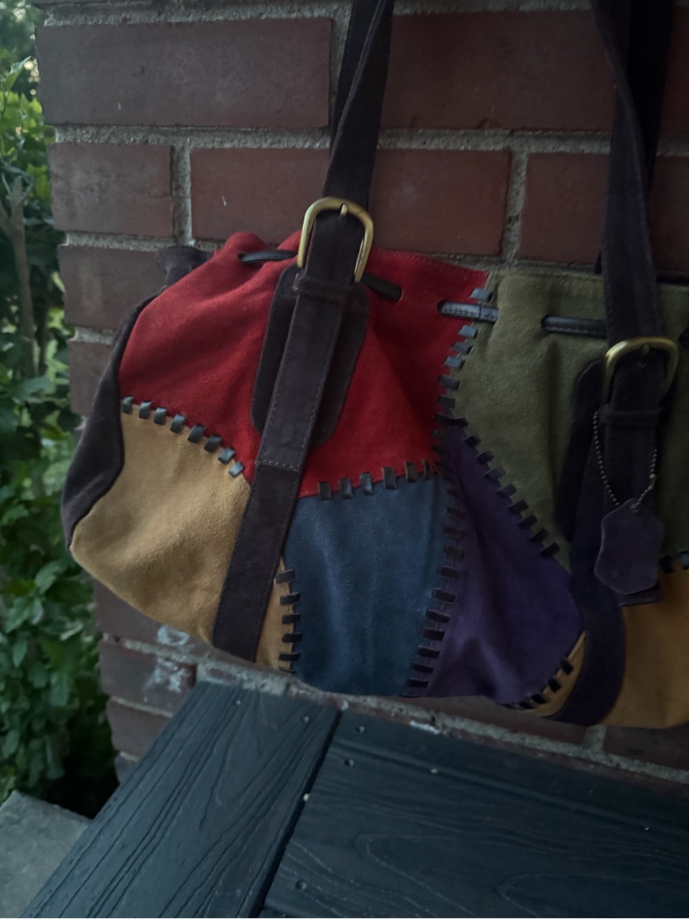 Boho Artisan Vintage Suede Patchwork  Bag One of a Kind Detail Boho Western - Picture 3 of 8